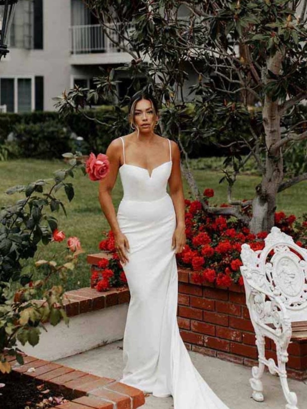 Elegant White Spaghetti-Strap Bridal Gown